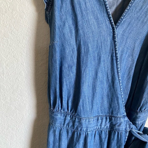 J.Crew Grand Lily Drapey Chambray Denim Blue Wrap Ruffle Hem Midi Dress 4 - Picture 11 of 16